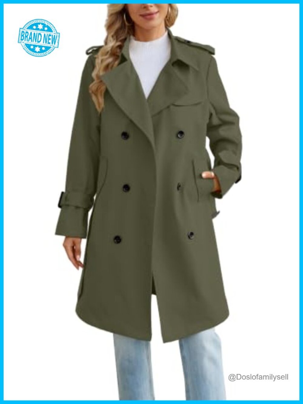 Women's Double Breasted Trench Coat Belted Long Sleeve Overcoat